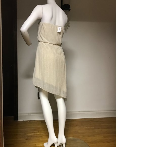 USA Le Chateau Sheer Sparkly Shimmer Chiffon Cold Shoulder Cream Ivory dress - Picture 2 of 4